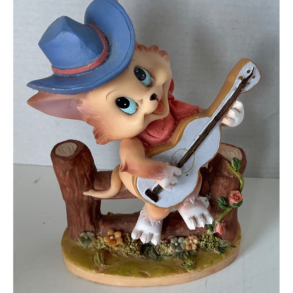 Alco Vintage Cat Figurine Cowboy Hat Guitar Player Country Decor 5.5 Inch